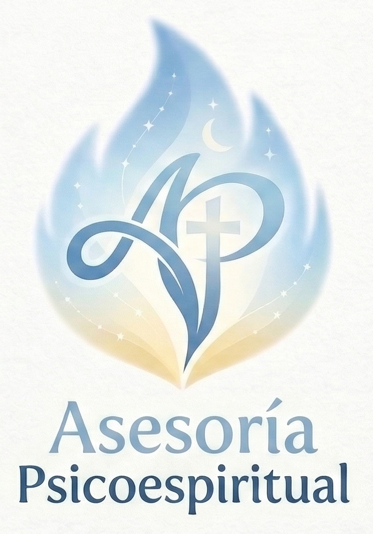 Logo Asesoría Psicoespiritual Logo de Asesoría Psicoespiritual: llama azul con cruz que integra psicología y espiritualidad